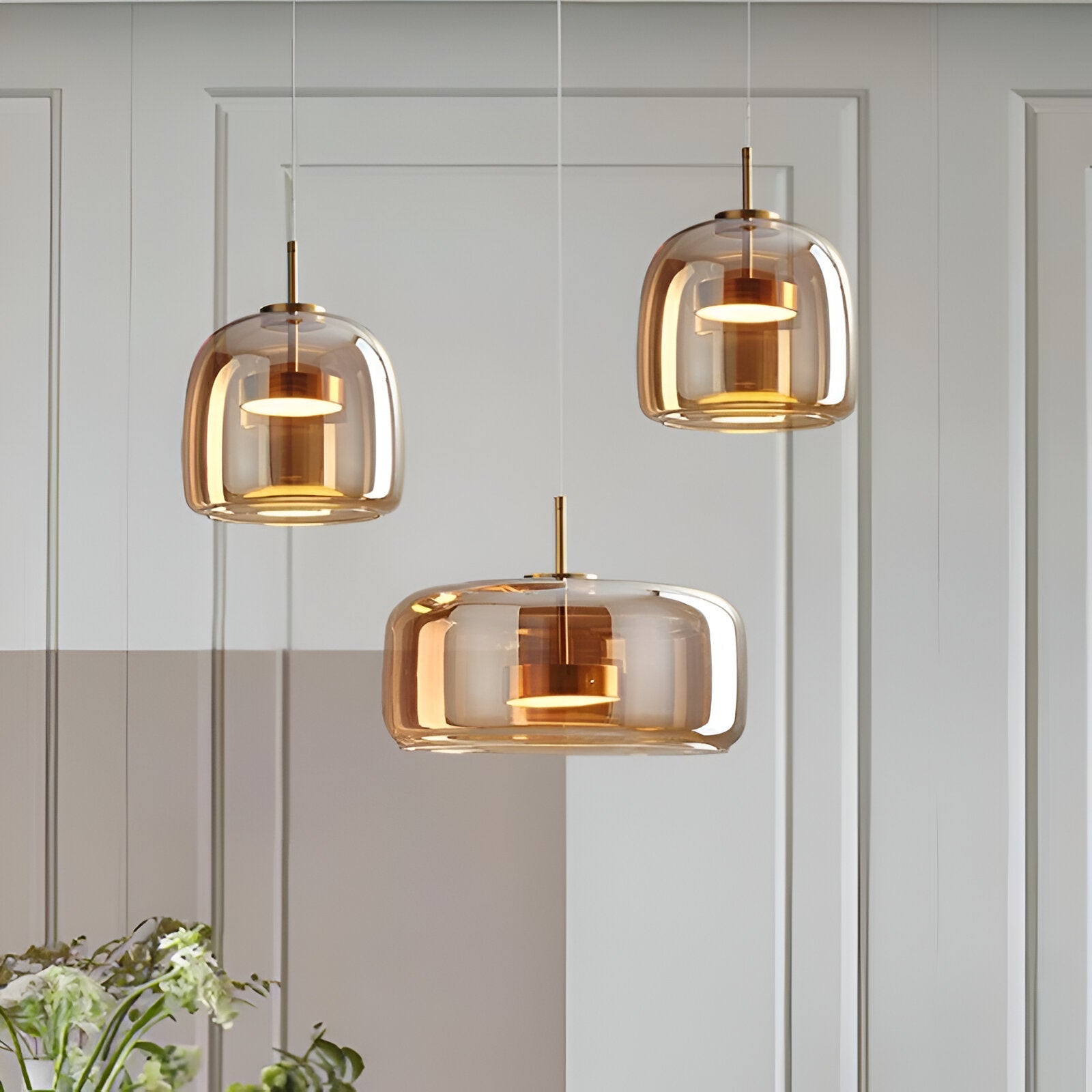 Hängeleuchte Rauchglas Retro Trio Mundgeblasen Dimmbar Verstellbar Schwarz | Restfield